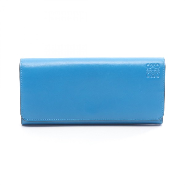 LOEWE Anagram Bifold long purse wallet leather Blue Used Women