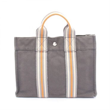 HERMES Fourre-tout PM Tote Handbag Toile officier canvas Gray White Orange SHW