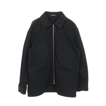 GUCCI Rhinestone logo zip-up Denim Jacket coat 804171 cotton Black Used mens #46