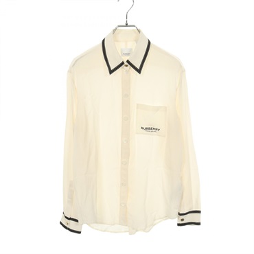 BURBERRY Horseferry Print Logo Shirt silk White Black #UK4 Used Women