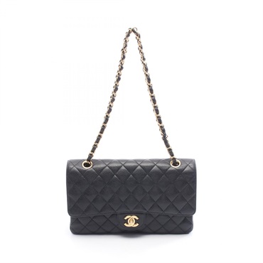 CHANEL Matelasse W flap chain Shoulder Bag A01112 Calfskin leather BK Used GHW