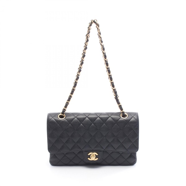 CHANEL Matelasse W flap chain Shoulder Bag A01112 Calfskin leather BK Used GHW