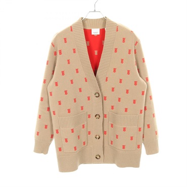 BURBERRY TB Logo Cardigan 8021032 Wool Cashmere Polyester Beige #S Used Women