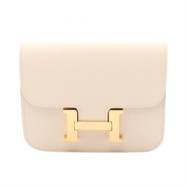 HERMES Constance Slim Bi-fold wallet compact purse B Epsom craie Used Women GHW