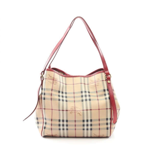BURBERRY Haymarket check Tote Shoulder Bag 3799356 canvas leather Beige Red Used