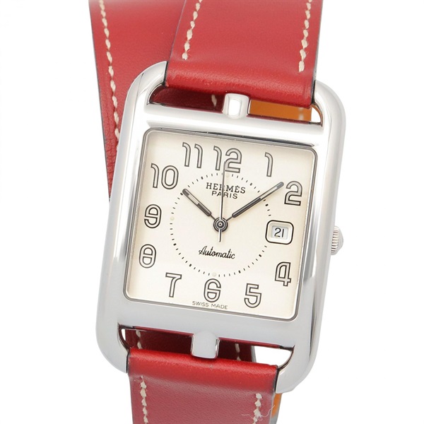 HERMES Cape Cod Double Tour Wrist Watch CC1.710 Auto SS Leather belt Used unisex