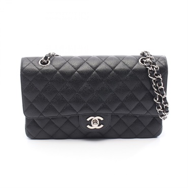 CHANEL Matelasse W flap chain Shoulder Bag calfskin leather Black Used SHW