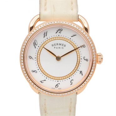 HERMES Arceau Wrist Watch AR13.471 Quartz 18KPG Gold Diamond leather Used Women