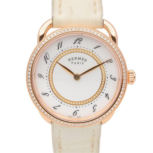 HERMES Arceau Wrist Watch AR13.471 Quartz 18KPG Gold Diamond leather Used Women