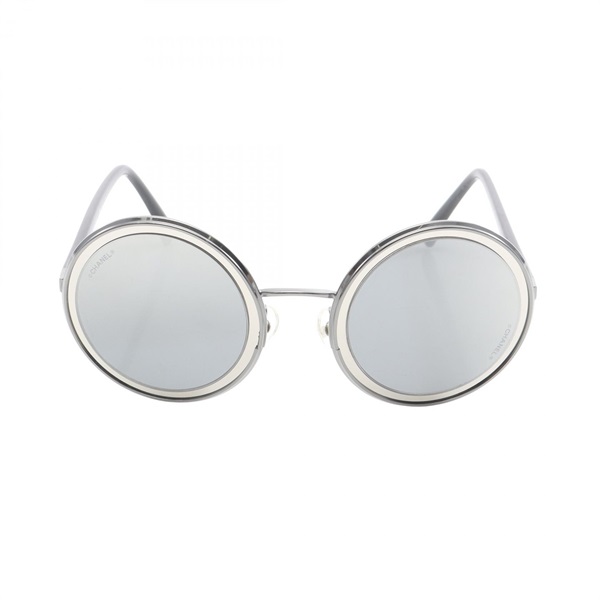 CHANEL Sunglasses eyewear metal Silver Black Used Women Coco CC