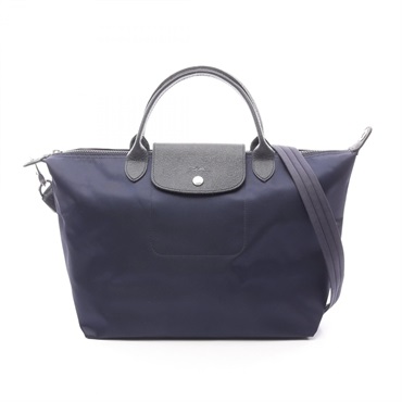 Longchamp LE PRIAGE NEO Shoulder Handbag Nylon leather Navy Used Women crossbody