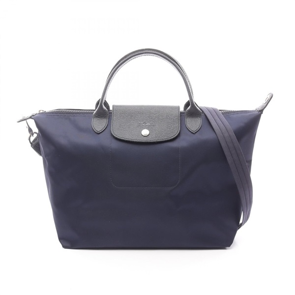Longchamp LE PRIAGE NEO Shoulder Handbag Nylon leather Navy Used Women crossbody