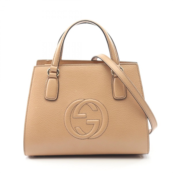 GUCCI Soho Interlocking G Shoulder Crossbody Handbag 607722 leather Beige Used