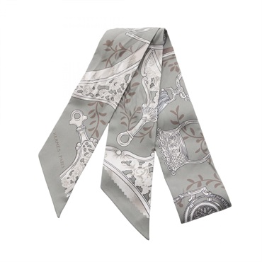 HERMES Twilly ETRIERS REMIX Scarf long echarpe silk Green Multicolor Used Women