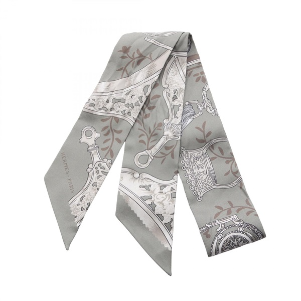HERMES Twilly ETRIERS REMIX Scarf long echarpe silk Green Multicolor Used Women