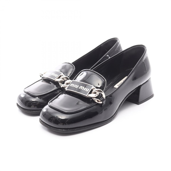 Miu Miu Loafers Shoes Law heels #34 1/2 leather Black logo Used Women