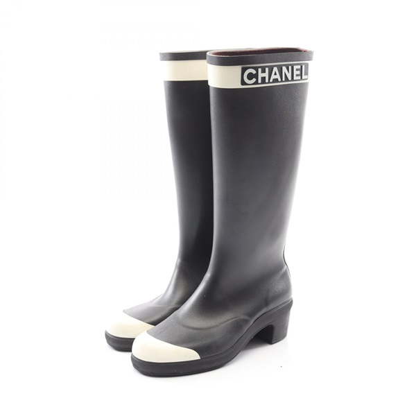 CHANEL COCO Mark Long Rain shoes Boots #39 G34076 rubber White Used Women CC