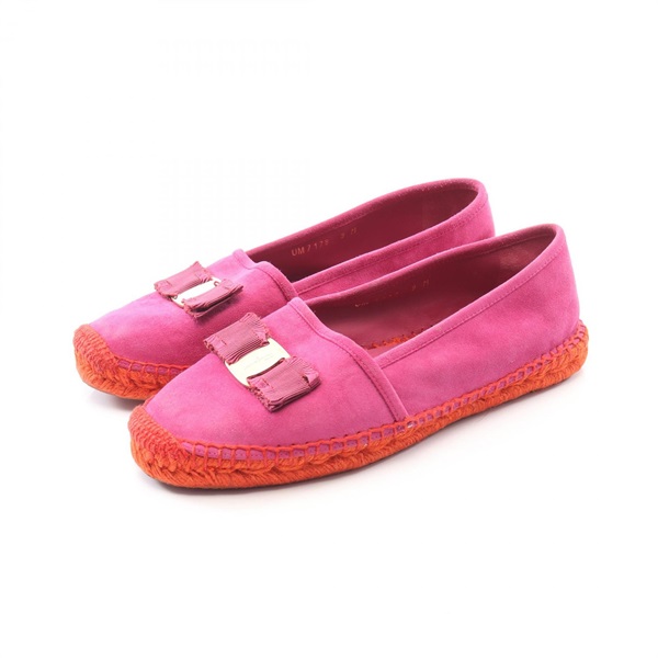 Salvatore Ferragamo Vara ribbon Pumps Flats UM7177 Suede Pink #9 Used Women