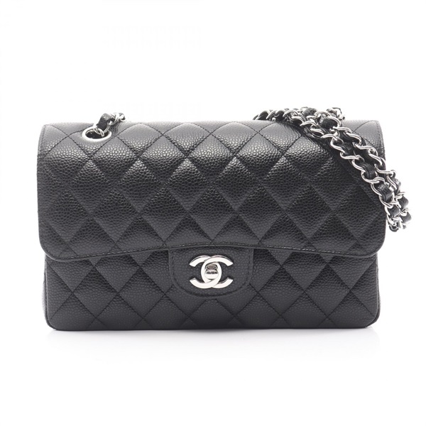 CHANEL Matelasse double flap Shoulder Handbag A01113 leather Black SHW Women CC