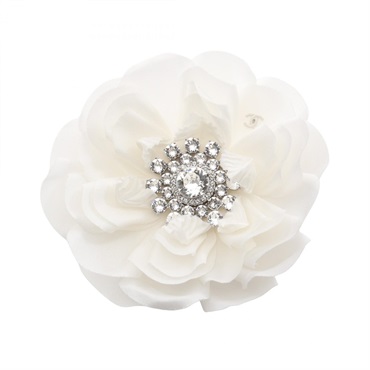 CHANEL Camellia COCO Mark Brooch pin Fabric rhinestones Used Women