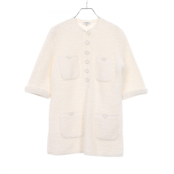 CHANEL CC Logo Button Tweed Tunic ShirtP60433K46076 cotton White #38 Used Women