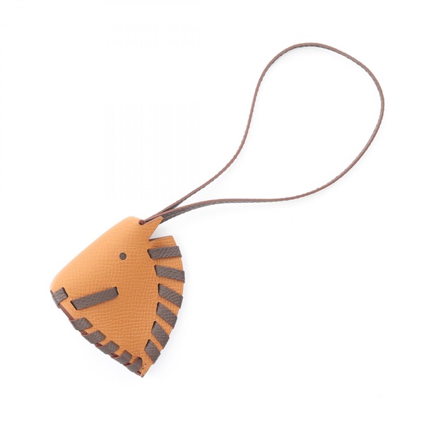 HERMES Cheval Tresse bag charm K Epsom leather Gold Chocolat Women