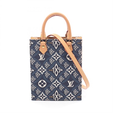 LOUIS VUITTON Petite Sac Plat Shoulder Handbag M80288 Monogram / Jacquard Navy