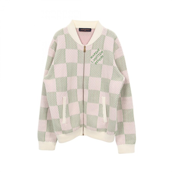 LOUIS VUITTON Damier Jacquard Zip-Through Blouson #L jacket cotton White green