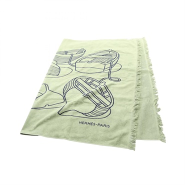HERMES Yachting Thalassa Large Bath Towel cotton Green Navy Used Women