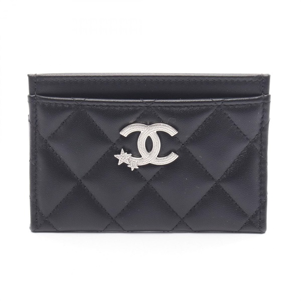 CHANEL Matelasse COCO Mark Star Card Case holder AP3730 Lamb leather Black SHW