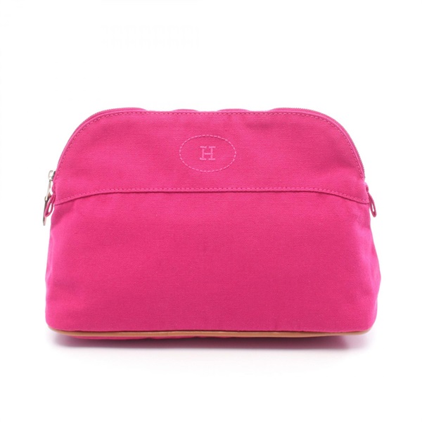 HERMES Bolide pouch MM purse H103774M 06 canvas leather hibiscus Used SHW