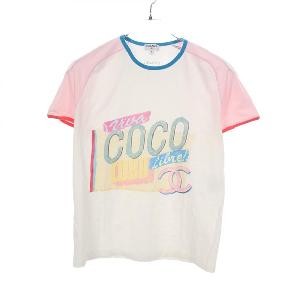 CHANEL Coco Cuba T-shirt tops C55838K07323 cotton White Pink Blue Used CC size S