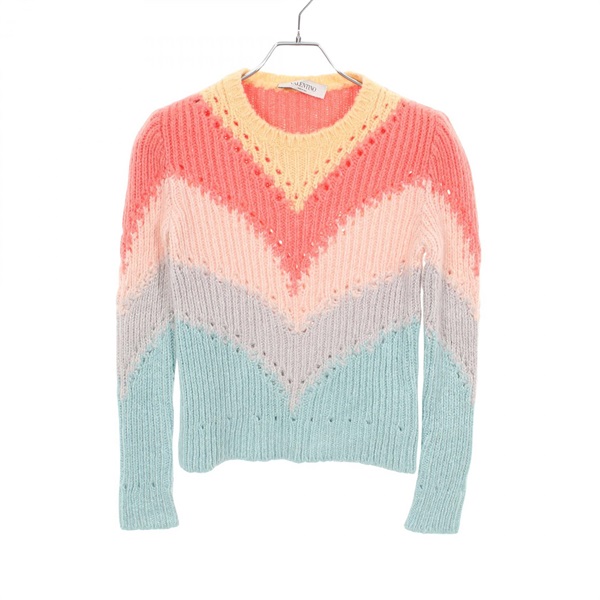 Valentino Knit Pullover Sweater Silk Pink Multicolor Used Women #S