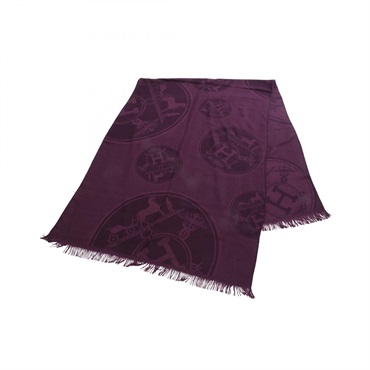 HERMES New Libris Stole wrap echarpe shawl silk cashmere Purple Used Women