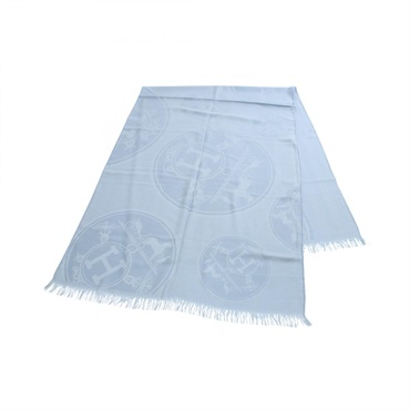 HERMES New Libris Stole shawl scarf echarpe silk cashmere Blue Used Women