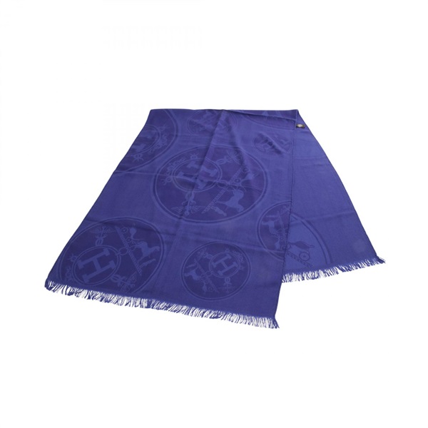 HERMES New Libris Stole wrap scarf echarpe shawl silk cashmere Blue Used Women