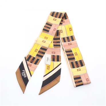 FENDI WRAPPY Baguette bag motif Scarf wap foulard FXT011 silk Brown Yellow Used
