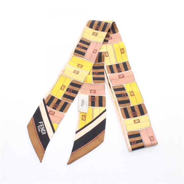 FENDI WRAPPY Baguette bag motif Scarf wap foulard FXT011 silk Brown Yellow Used