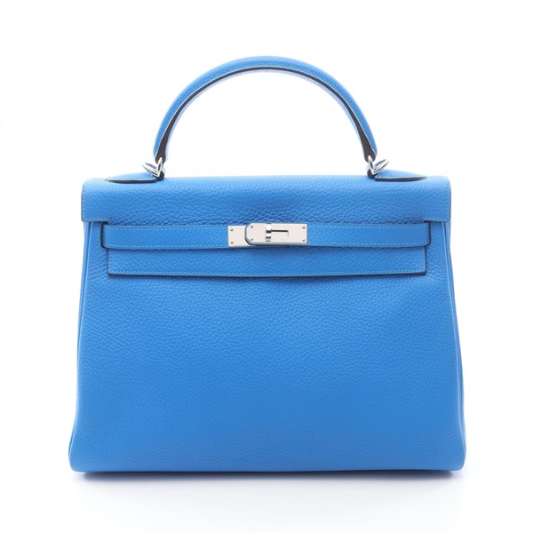 HERMES Kelly 32 shoulder Handbag P Taurillon Clemence Blue hydra SHW used