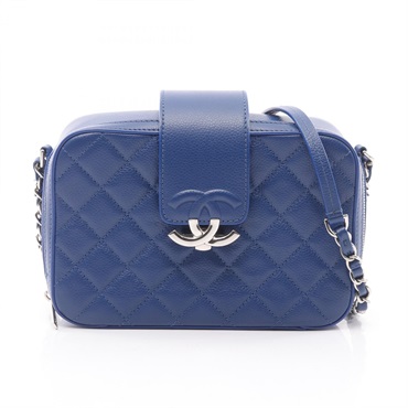 CHANEL Half COCO Mark Matelasse Chain Shoulder Crossbody Bag leather Blue Used