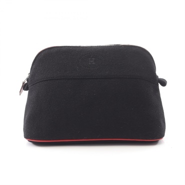 HERMES Bolide Pouch MM Case wool leather Black Red Used Women