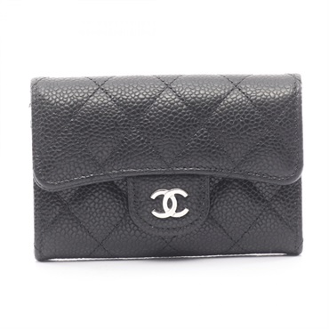 CHANEL Classic Flap Card Coin Case holder calf leather Black SHW Used Women Coco
