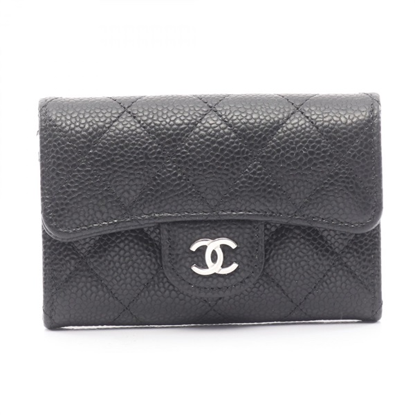 CHANEL Classic Flap Card Coin Case holder calf leather Black SHW Used Women Coco