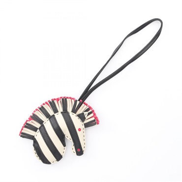 HERMES Geegee Savannah Bag charm Agneau milo leather Black Pink Beige Used Women