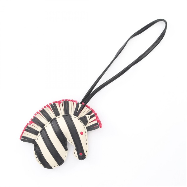 HERMES Geegee Savannah Bag charm Agneau milo leather Black Pink Beige Used Women