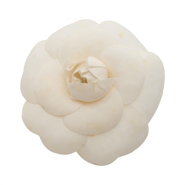 CHANEL Camelia Brooch Fabric White Used Women CC Coco