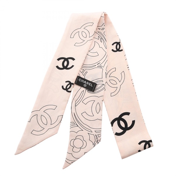 CHANEL COCO Mark Camelia Ribbon Scarf wrap foulard silk Pink Used Women CC