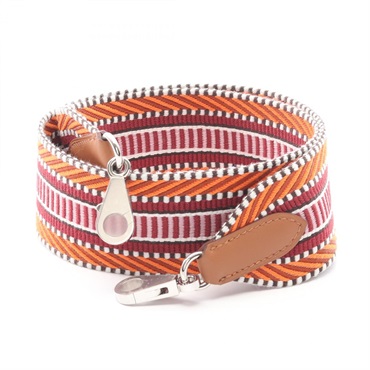 HERMES Bandouliere Sangle Cavale Shoulder strap leather canvas Orange SHW Used B