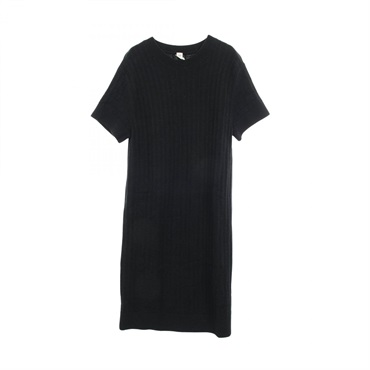 HERMES H pattern Dress short sleeves #38 3E2515DB wool Black Used Women