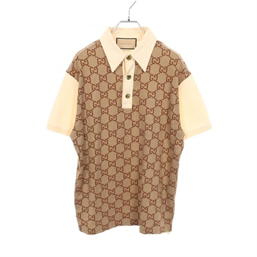 GUCCI Maxi GG Polo shirt 682015 silk cotton Beige Used mens size M